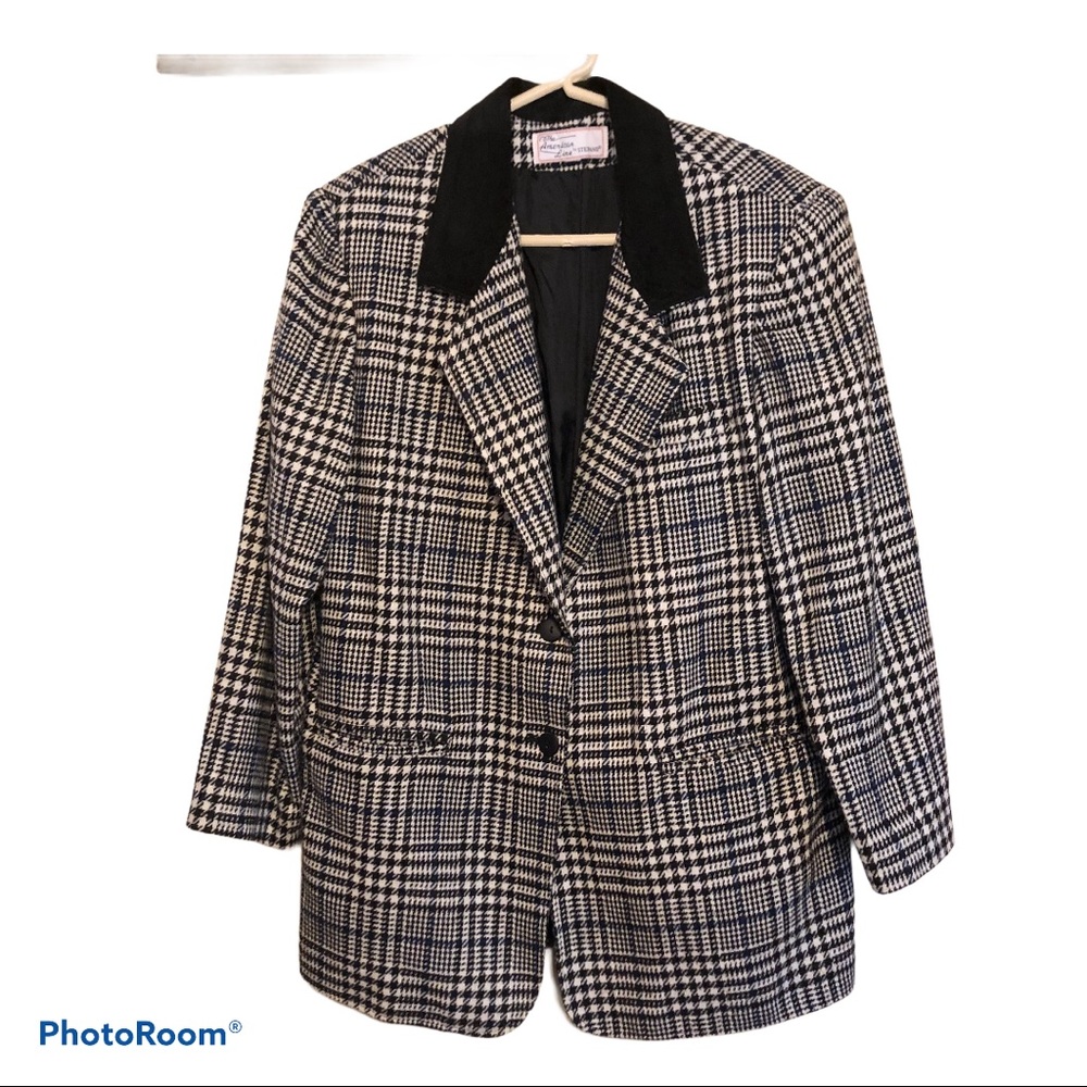 Vintage blue, black & white houndstooth blazer 18W